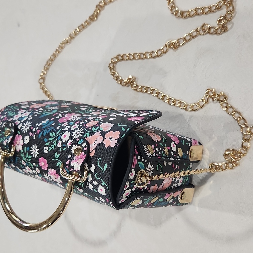 Black Floral Crossbody Purse Unbranded NWOT - Picture 2 of 11